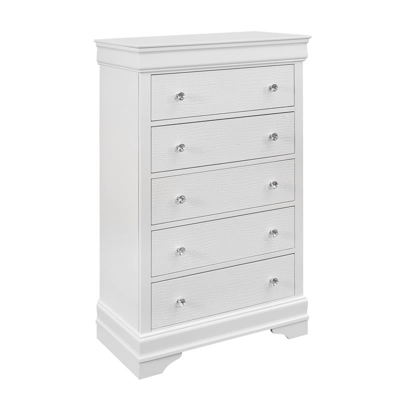 Global Furniture USA Pompei Metallic White 5-Drawer Wood Chest