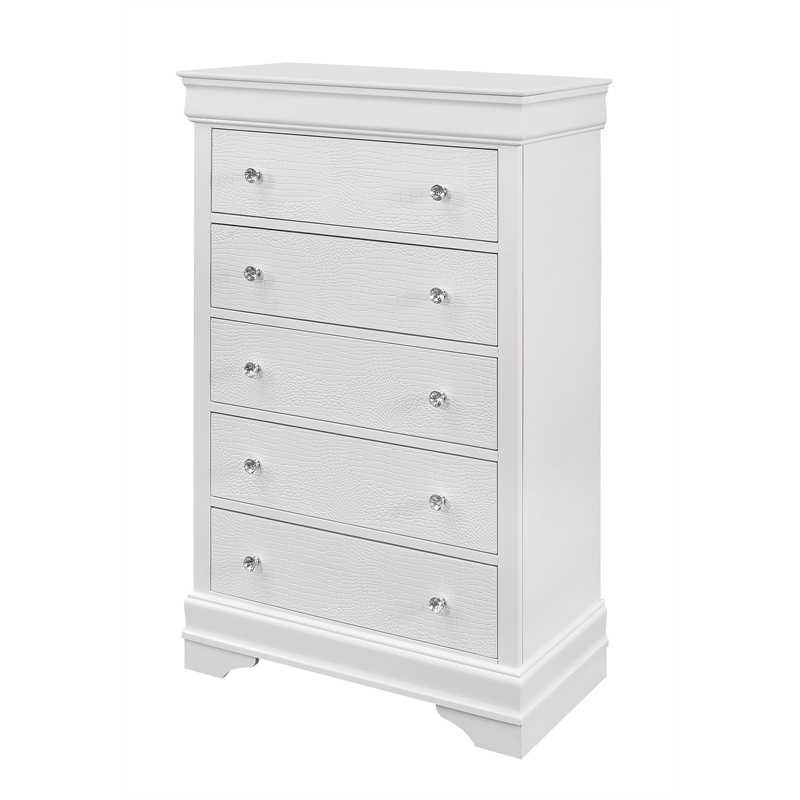 Global Furniture USA Pompei Metallic White 5-Drawer Wood Chest