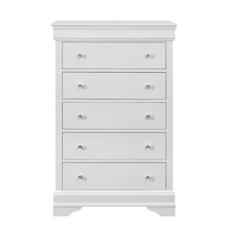 Global Furniture USA Pompei Metallic White 5-Drawer Wood Chest