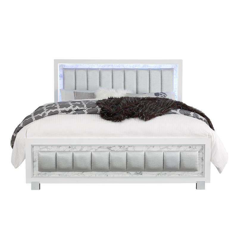 Global Furniture USA Santorini White Wooden Queen Bed w/ LED Headboard Lighting