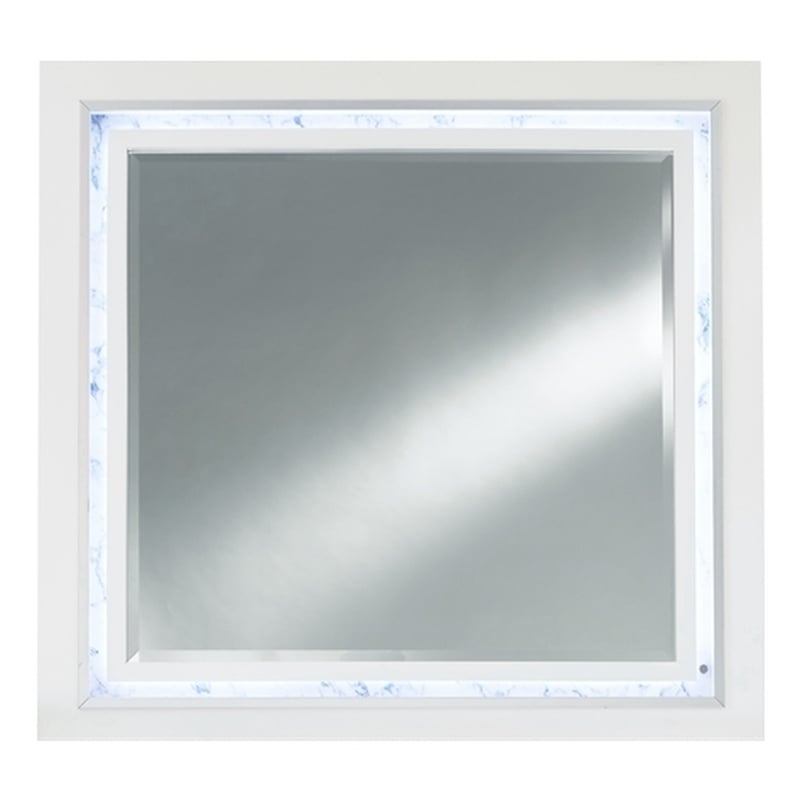 Global Furniture USA Santorini White Wooden Mirror with LED Lighting
