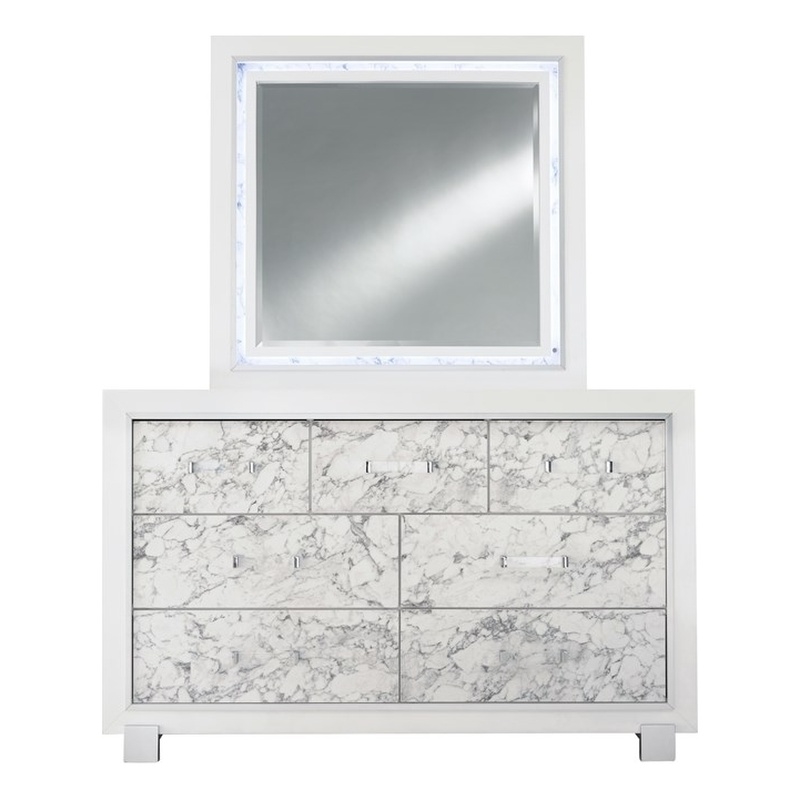 Global Furniture USA Santorini White Wooden Mirror with LED Lighting