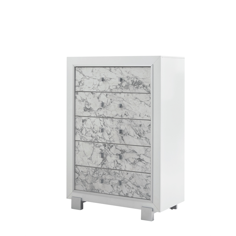 Global Furniture USA Santorini White Solid Wood 5-Drawer Chest
