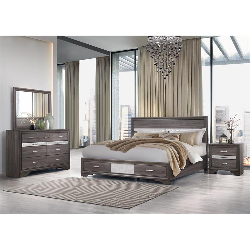 Global Furniture USA Seville Melamine Gray Wood King Bed with Under Bed Storage