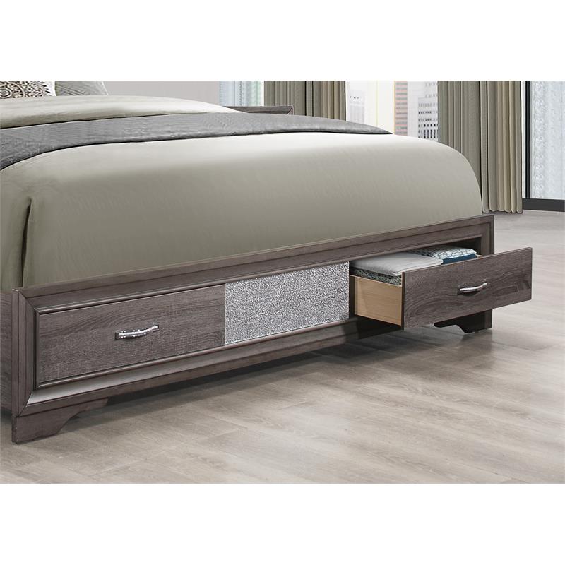 Global Furniture USA Seville Gray Wood Queen Bed with Under Bed Storage
