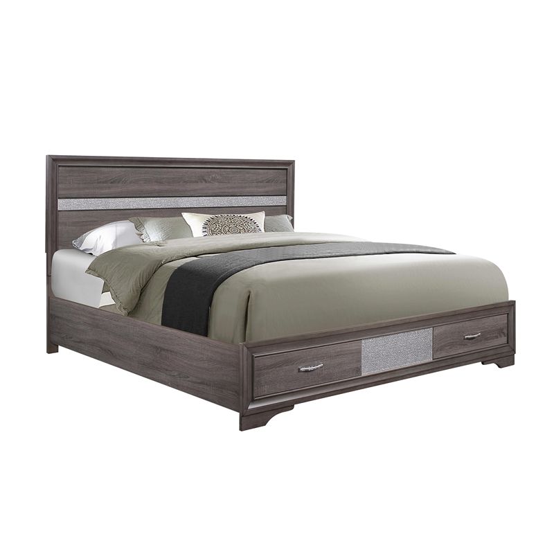 Global Furniture USA Seville Gray Wood Queen Bed with Under Bed Storage