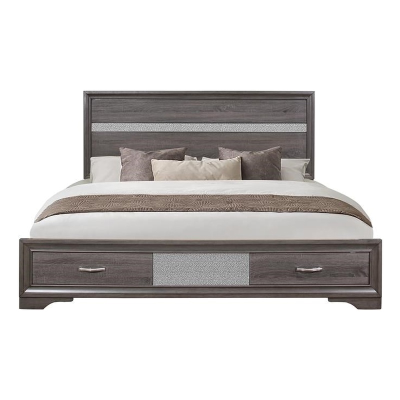 Global Furniture USA Seville Gray Wood Full Bed with Under Bed Storage