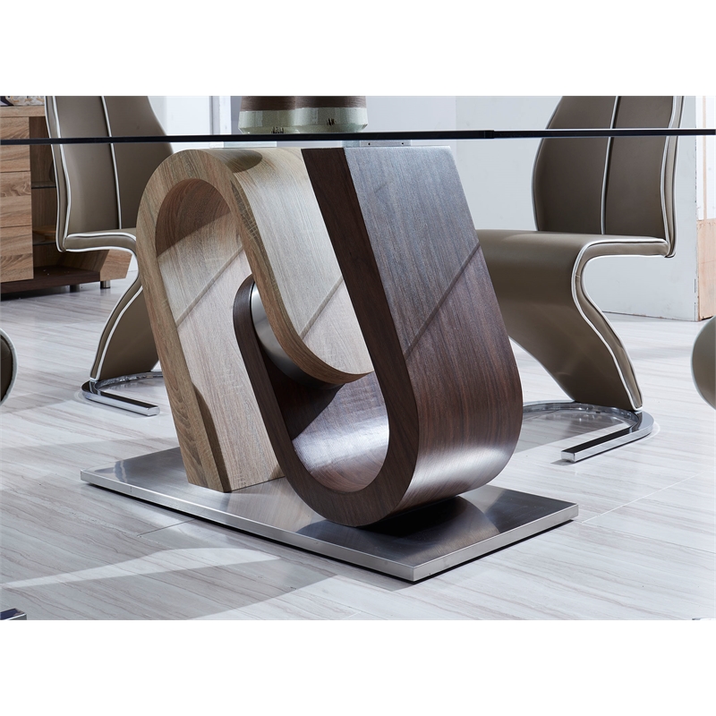 Global Furniture USA Sheena Glass Top Dining Table with Oak And Walnut
