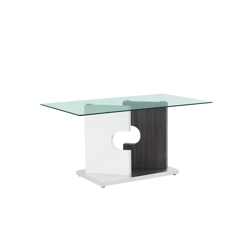 Global Furniture USA Aiah Gray/White Pedestal and Glass Top Dining Table