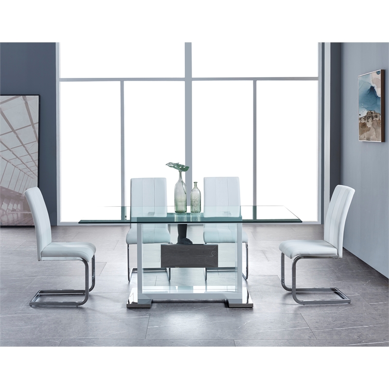 Global Furniture Usa Glass Top Contemporary White Dining Table