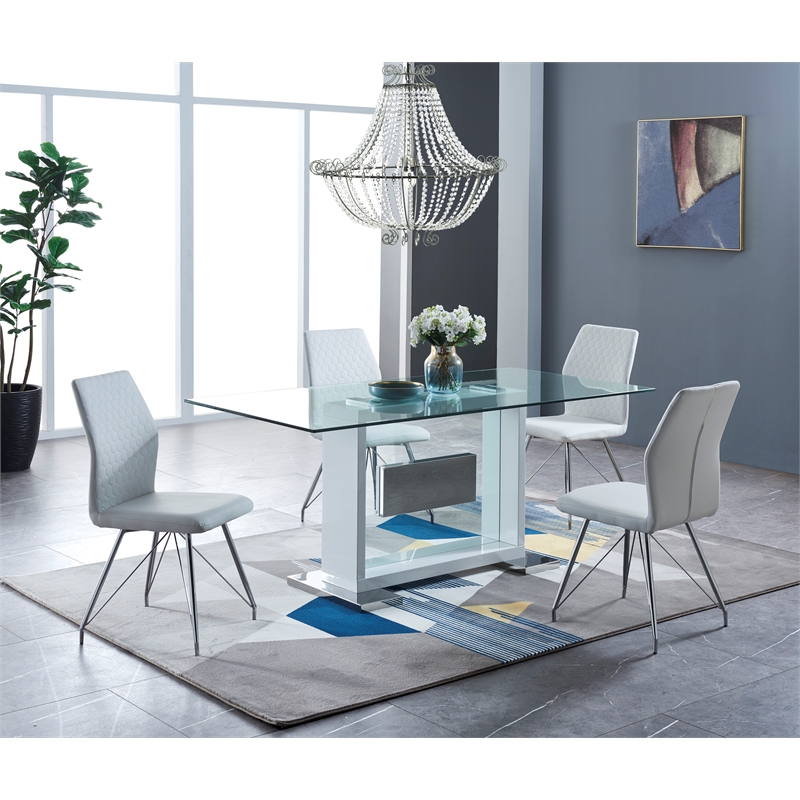 Global Furniture Usa Glass Top Contemporary White Dining Table