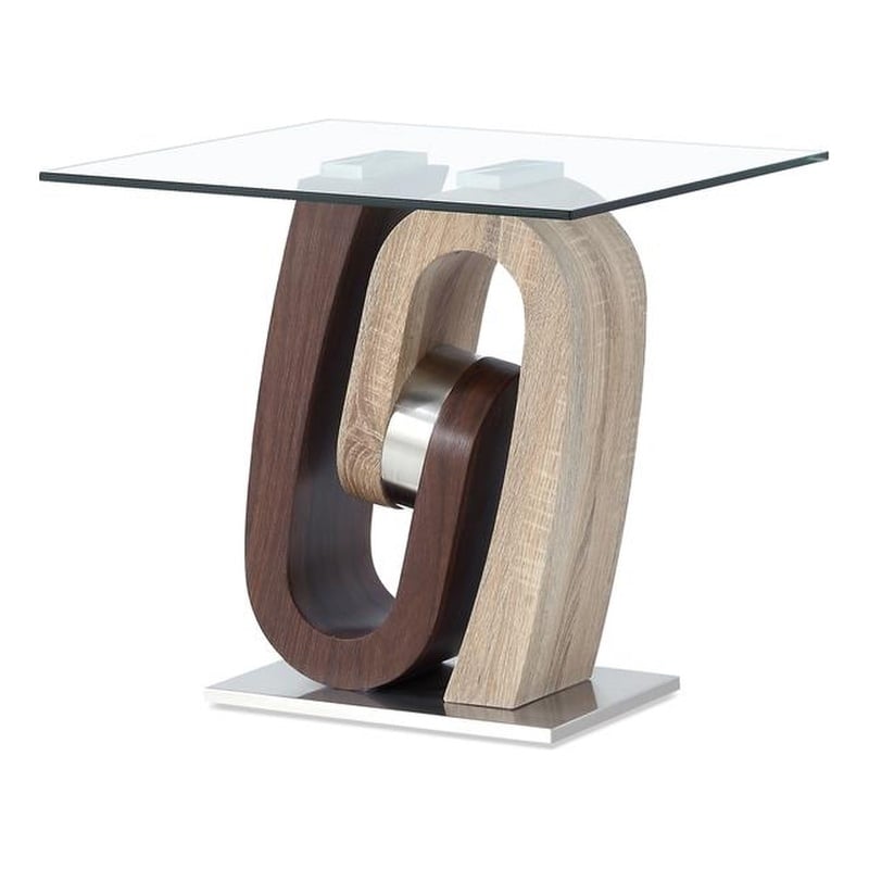 Global Furniture USA Stainless Steel and Glass End Table in Walnut/Oak