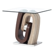 Global Furniture USA Stainless Steel and Glass Top End Table in Walnut/Oak