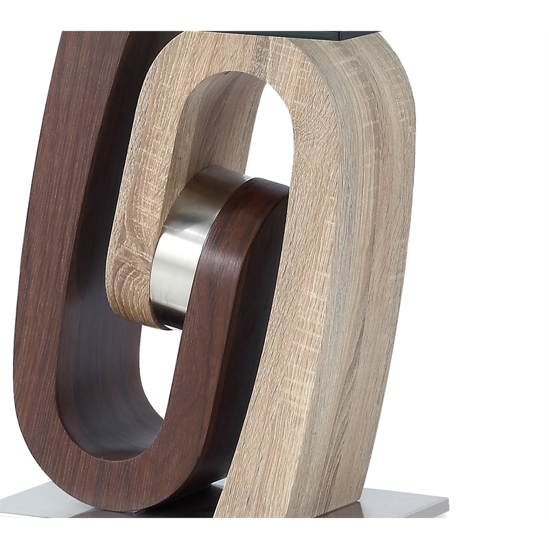 Global Furniture USA Stainless Steel and Glass Top End Table in Walnut/Oak