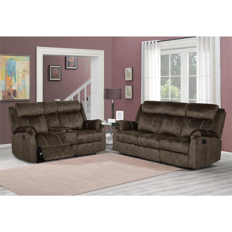 Global Furniture USA U7303C Microfiber Recliner Sofa with DDT & Drawer in Brown