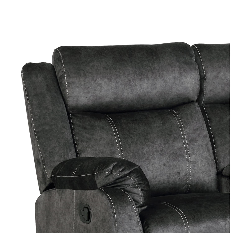 Global Furniture USA Microfiber Recliner Sofa with DDT & Drawer in Gray