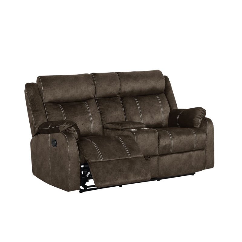 Global Furniture USA Domino Fabric Brown Reclining Loveseat w/ Console Drawer