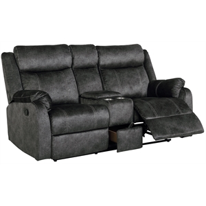 Global Furniture USA Domino Fabric Gray Reclining Loveseat w/ Console and Drawer