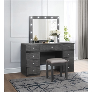 global furniture usa grey vanity set with stool and mirror