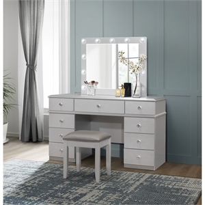 global furniture usa silver vanity set with stool and mirror