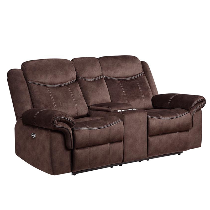 Global Furniture USA Domino Coffee Faux Leather Power Console Reclining Loveseat