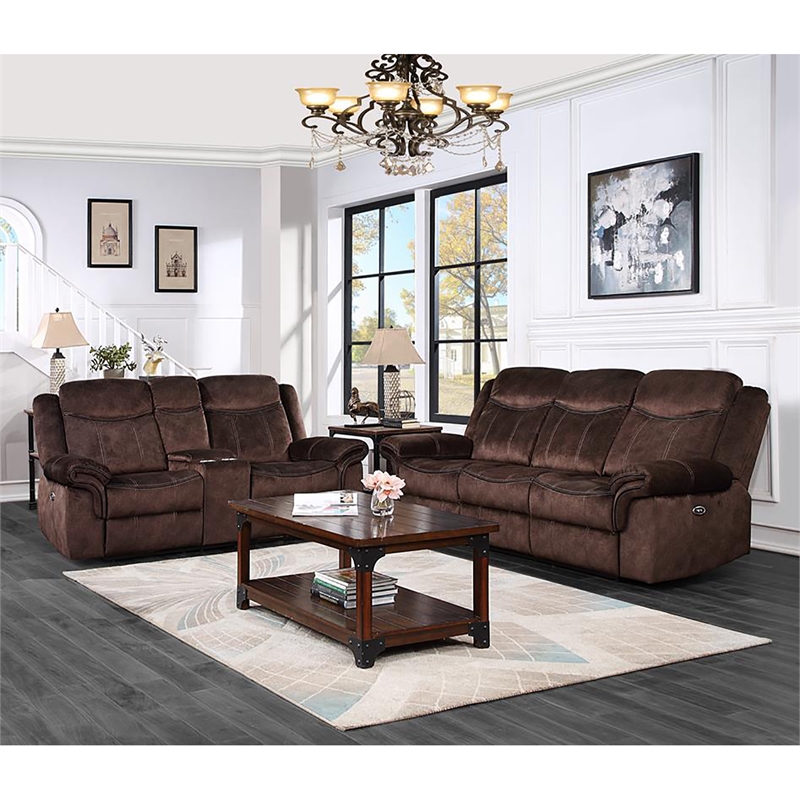 Global Furniture USA Domino Coffee Faux Leather Power Console Reclining Loveseat