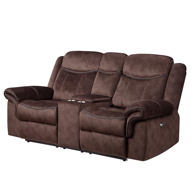 Global Furniture USA Domino Coffee Faux Leather Power Console Reclining Loveseat