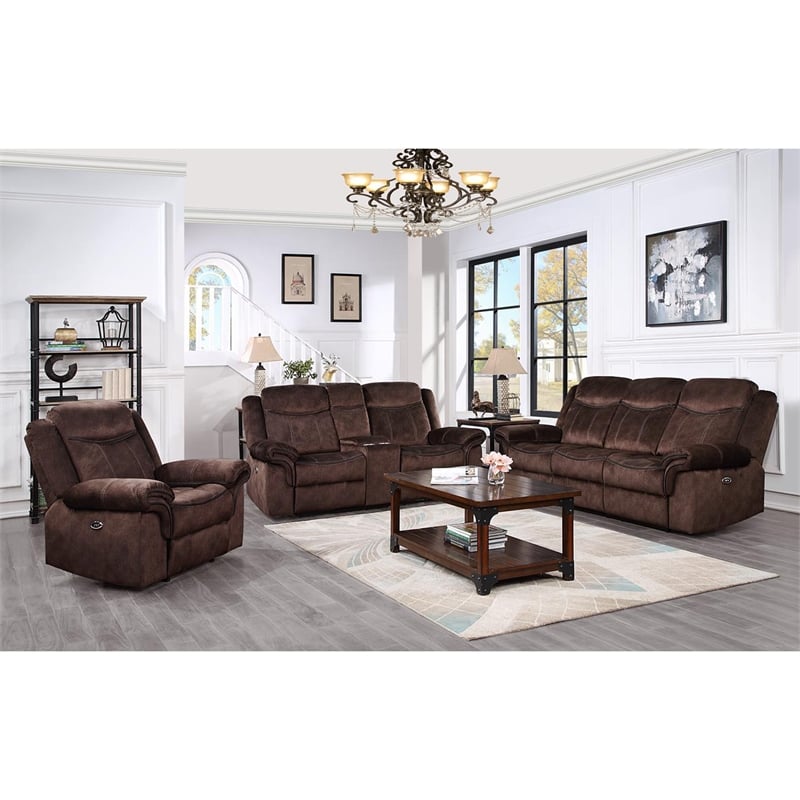 Global Furniture USA Domino Coffee Faux Leather Power Console Reclining Loveseat