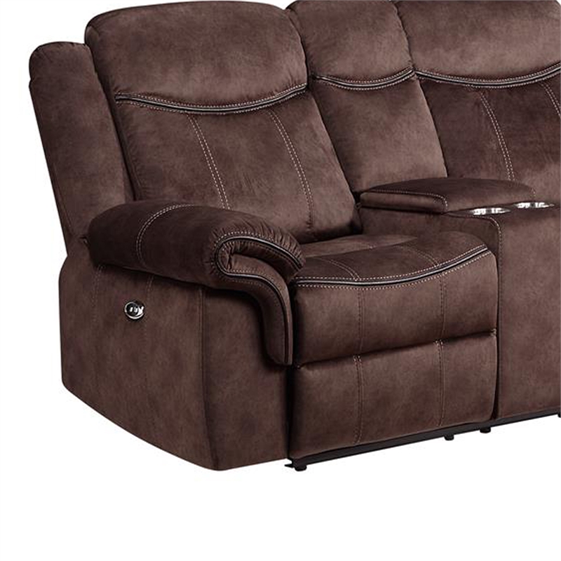 Global Furniture USA Domino Coffee Faux Leather Power Console Reclining Loveseat