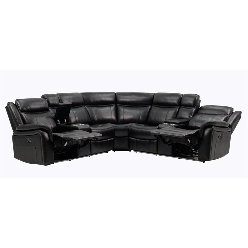 Global Furniture USA UM02 Blanche Faux Leather Black Sectional W/ LED Lighting