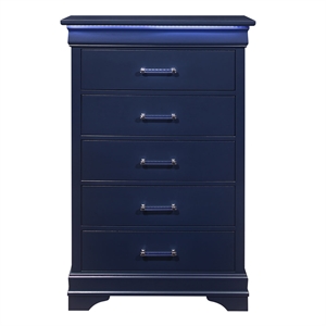 Global Furniture USA Traditional Charlie Blue Wood 5-Drawer Chest with LED