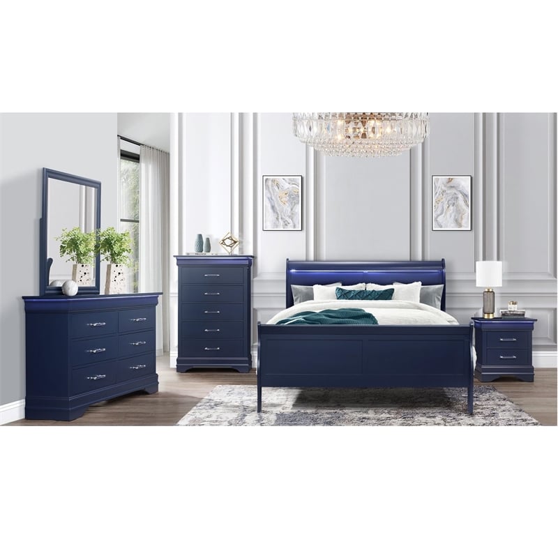 Global Furniture USA Charlie Blue Wood 2-Drawer Nightstand with Acrylic Handles
