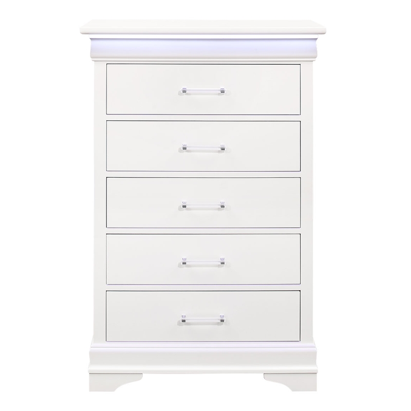 Global Furniture USA Charlie Traditional/Modern White Wood Chest with LED