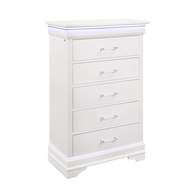 Global Furniture USA Charlie Traditional/Modern White Wood Chest with LED