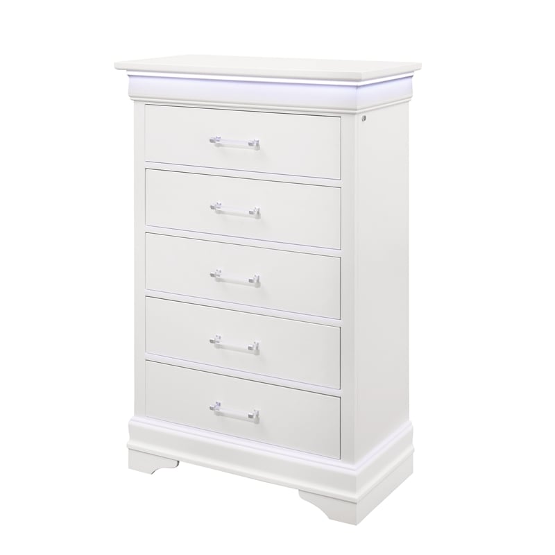 Global Furniture USA Charlie Traditional/Modern White Wood Chest with LED