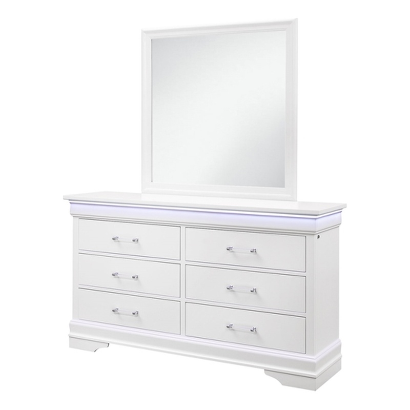 Global Furniture USA Charlie Traditional/Modern White Wood Dresser with LED