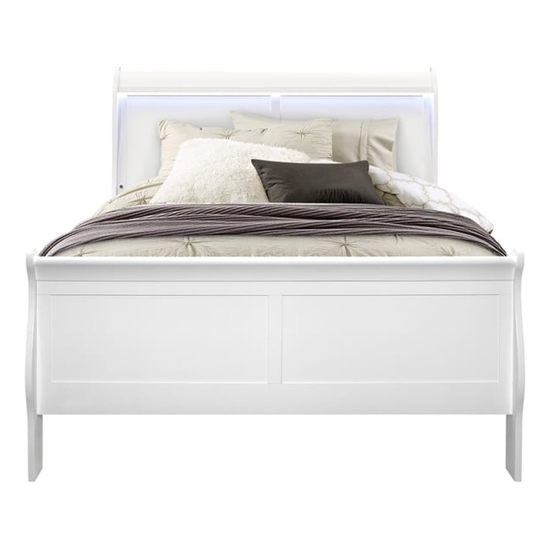 Global Furniture USA Charlie Traditional/Modern White Wood King Bed with LED