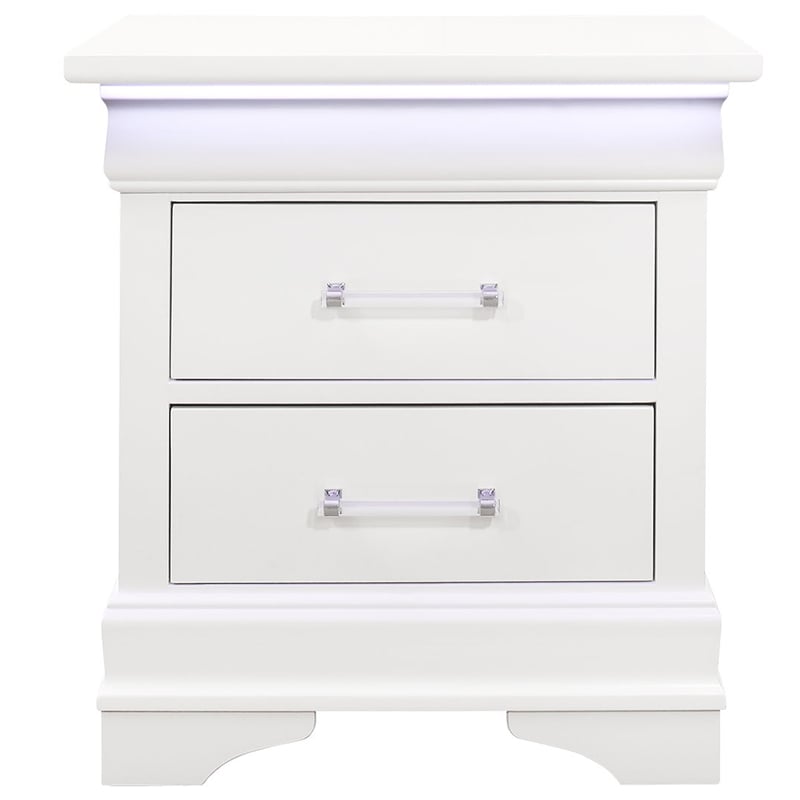 Global Furniture USA Charlie Traditional/Modern White Wood Nightstand with LED