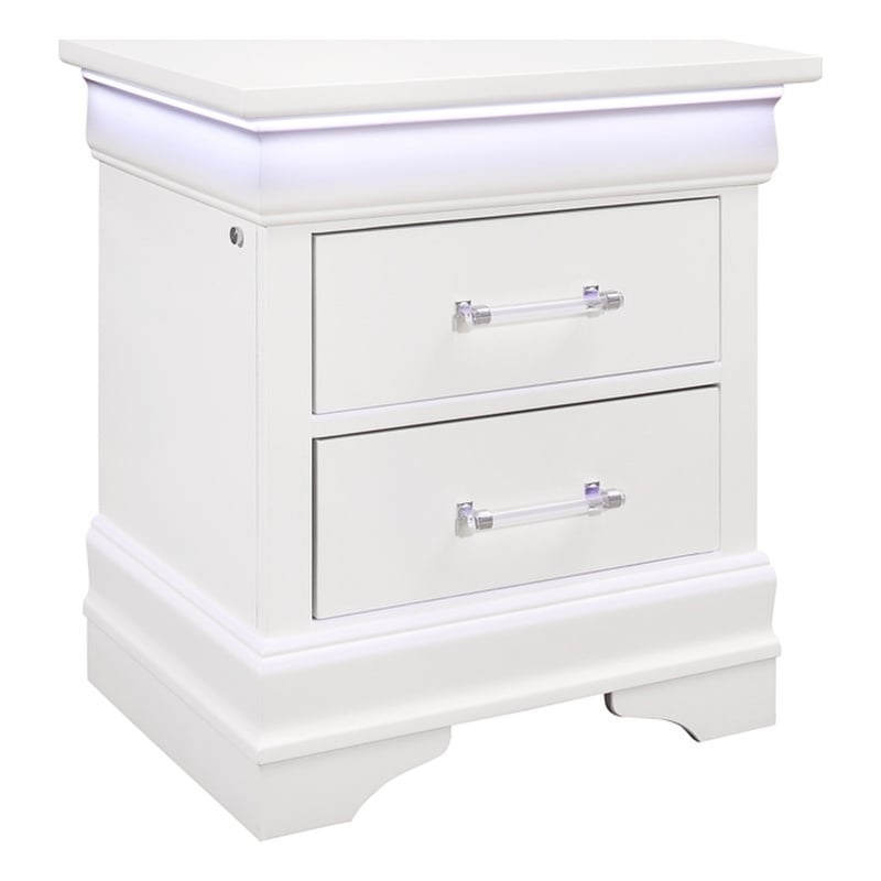 Global Furniture USA Charlie Traditional/Modern White Wood Nightstand with LED