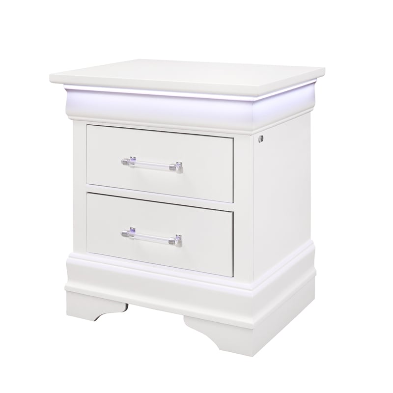 Global Furniture USA Charlie Traditional/Modern White Wood Nightstand with LED