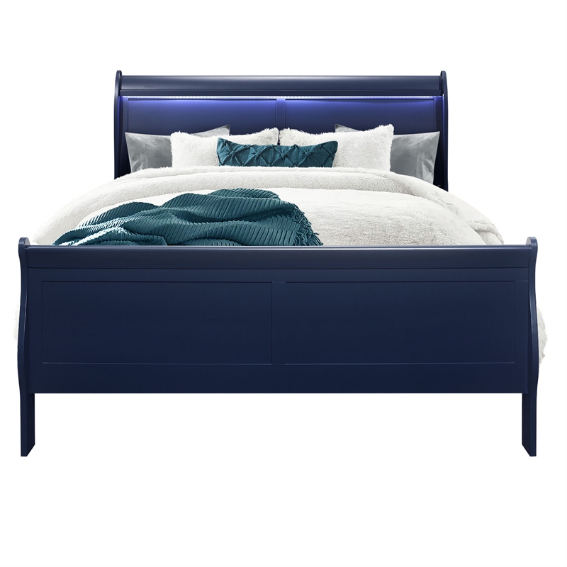 Global Furniture USA Traditional Charlie Blue Wood Queen Bed with LED