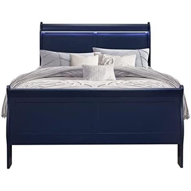 Global Furniture USA Traditional Charlie Blue Wood Full Bed with LED