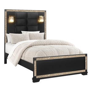 Global Furniture USA Blake 85.5&quotW Wood Full Bed in Black/Gold Finish