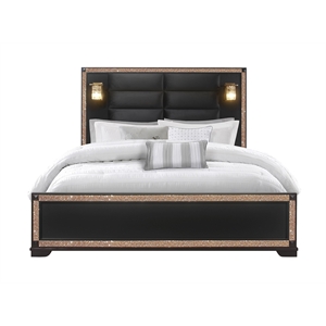 Global Furniture USA Blake 85.5&quotW Wood King Bed in Black/Gold
