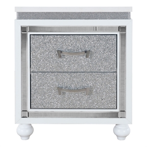 Global Furniture USA Collete White Wood Nightstand with Crushed Crystal Accent