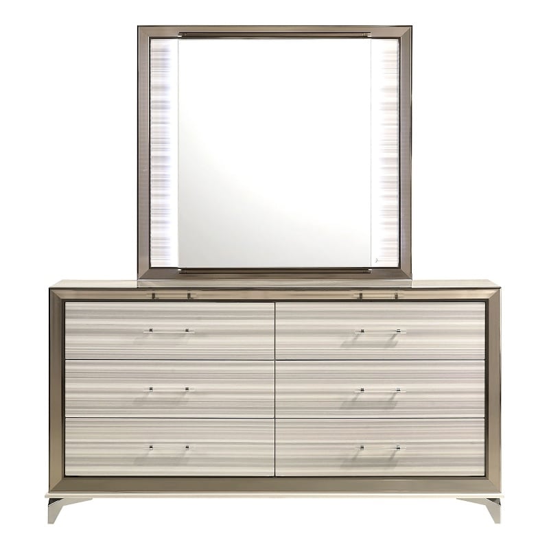 Global Furniture USA Zambrano Zebra White Wood Mirror With LED