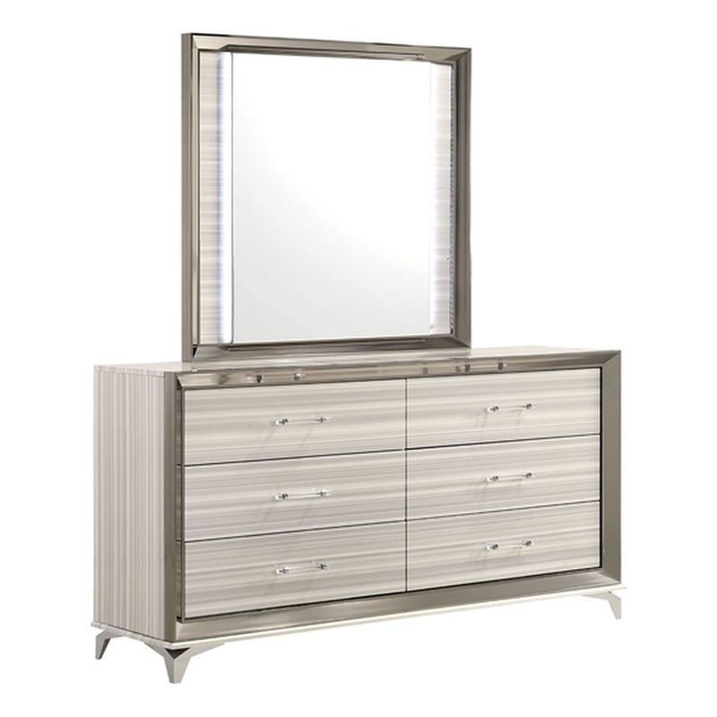 Global Furniture USA Zambrano Zebra White Wood Mirror With LED
