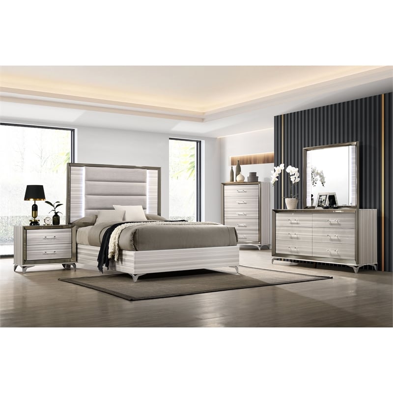 Global Furniture USA Zambrano Zebra White Wood Mirror With LED