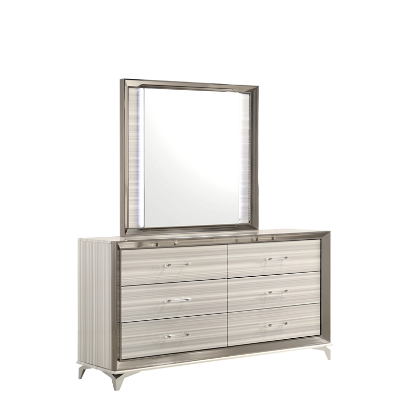 Global Furniture USA Zambrano Zebra White Wood 6-Drawer Dresser