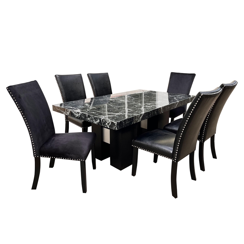 Global Furniture USA D03 Black Faux Marble Top and Pedestal Base Dining Table